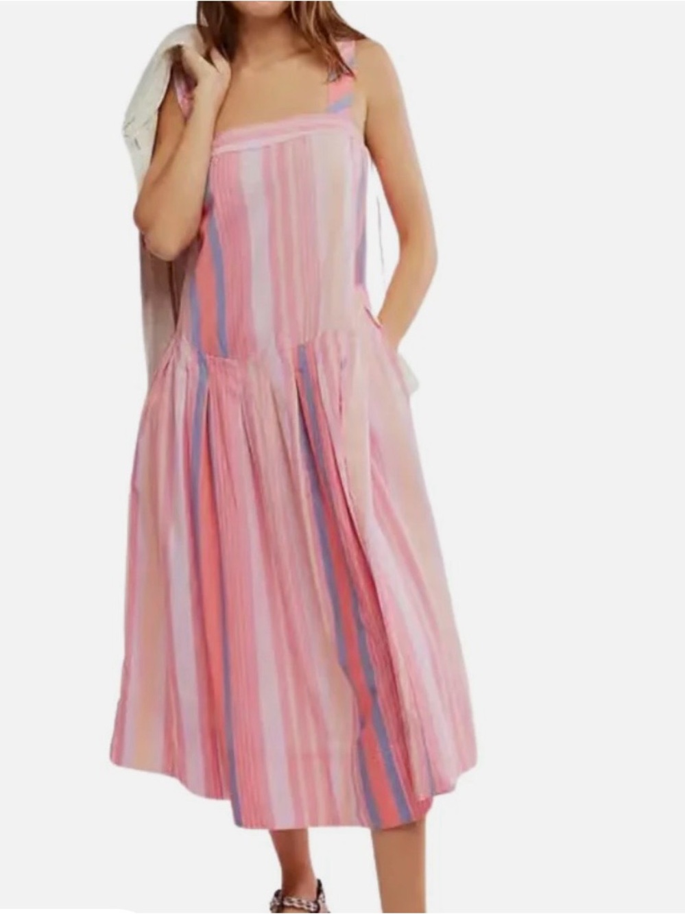 Free People Pink Multistripe Midi Sundress with Blue Accents